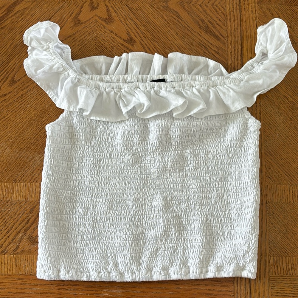 Bobi Usa Crop Ruffle White Tank Top NWT Size Medium